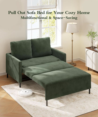 Forest Green Corduroy Convertible Sofa 47Inch Sleeper