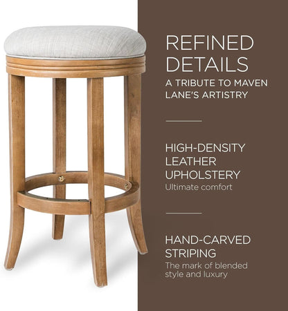 Eva 31 Inch Bar Height Backless Swivel Bar Stool Weathered Oak Sand Fabric