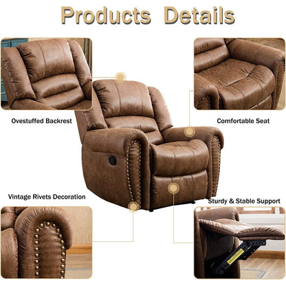 Classic Leather Arm Recliner Chair With Wooden Frame