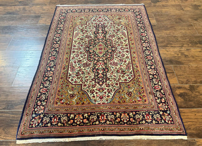 Persian Qum Rug 3.6 x 5, Kork Wool, Very Finely Hand Knotted 325 KPSI, Rare, Semi Antique