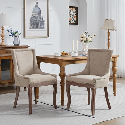 Modern Dining Chairs Tan Upholstered Fabric Set Of 2