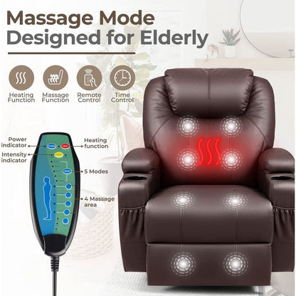 PU Leather Recliner Chair With Massage And Heat Brown