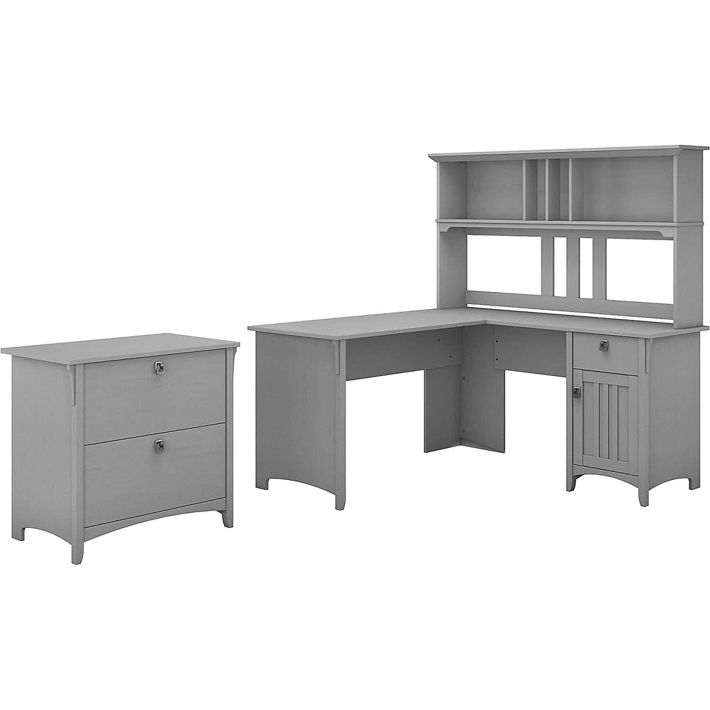 60W L Shaped Desk With Hutch And File Cabinet Home Office