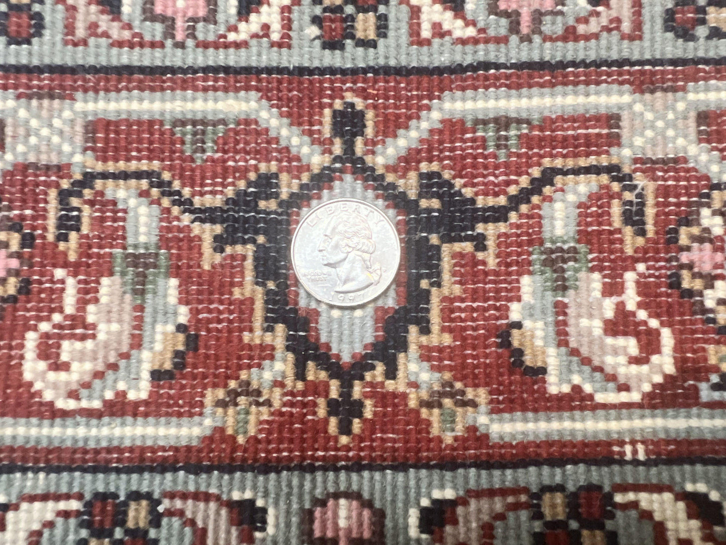 Indo Persian Rug 3x4, Herati Allover Pattern, Midnight Blue and Red, Small Vintage Handmade Wool Rug