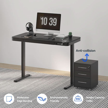 Electric Standing Desk With USB Ports And Drawer Storage
