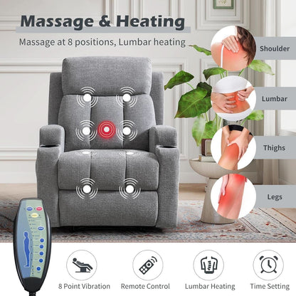 Light Grey Upholstered Manual Recliner With Massage