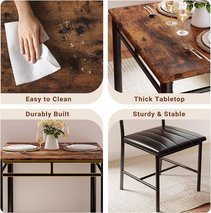 Space Saving Dining Table Set For Two Rustic Brown Finish