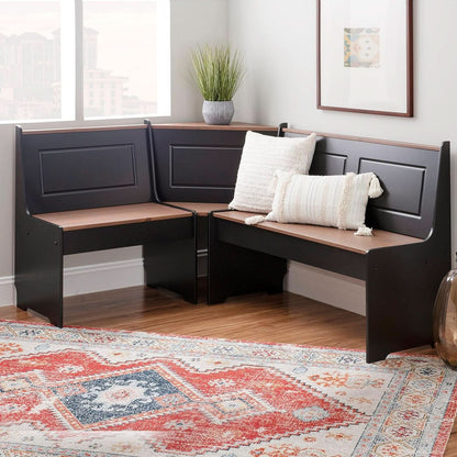 Black Pecan Five Seat Dining Set With Storage Benches