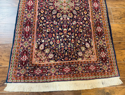 Indo Kashmiri Rug 3x5, Navy Blue, Very Fine 400 KPSI, Pair A