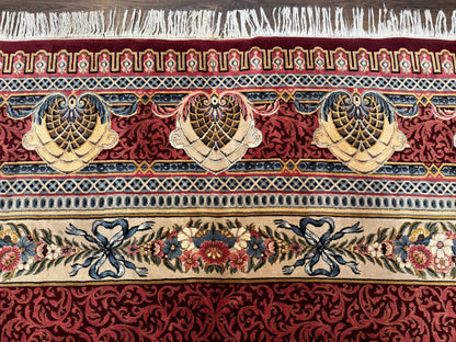 Wonderful Aubusson Rug 10x14, Red Maroon, Elegant, Fine 200 KPSI