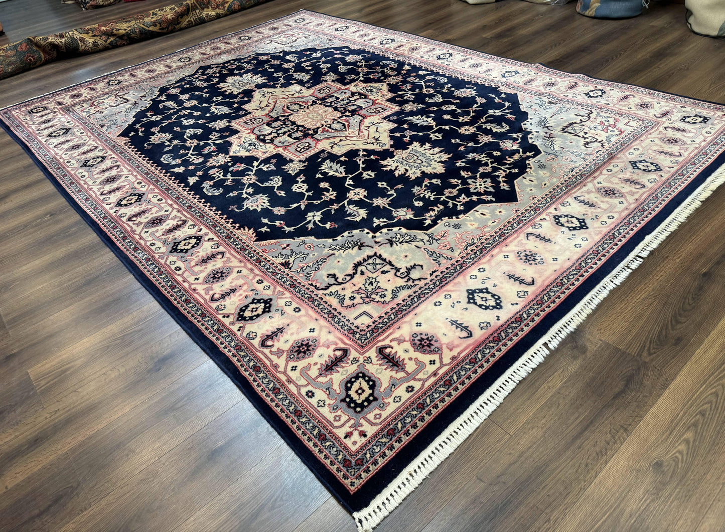 Karastan Rug 8x11 Navy Serapi, Kara Shah Rug, Navy Blue, Vintage Karastan Area Rug Wool Pile Karastan Rug
