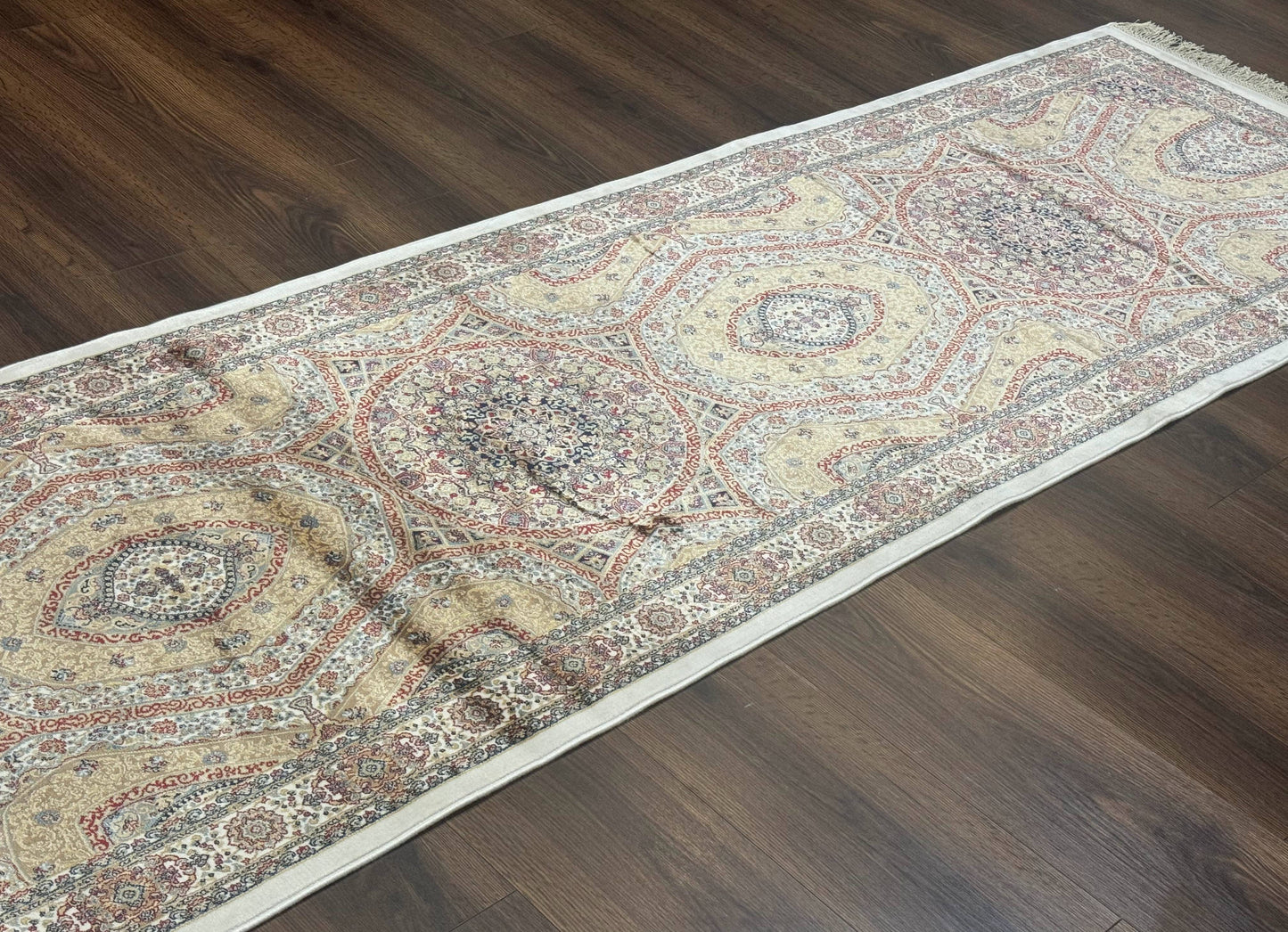 Turkish Silk Runner Rug 2.6 x 13, Dome Design, Hereke Runner, Bamboo Silk, New