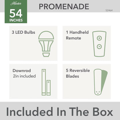 Promenade 54 Inch Indoor Ceiling Fan LED Lights Bronze Finish DC Motor Remote