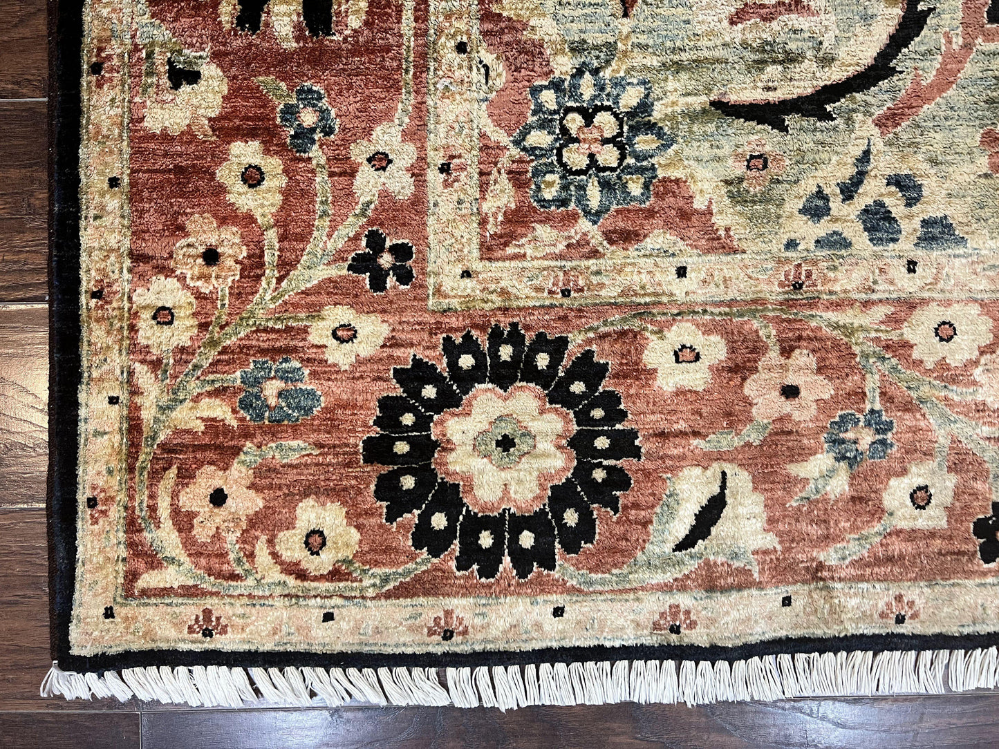 Pak Persian Rug 8x10, Pakistani Mahal Sultanabad Carpet, Signature from Master Weaver, Shiny Wool, Black Red Vintage Handmade Medallion Rug