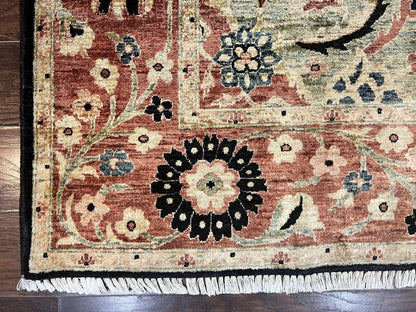 Pak Persian Rug 8x10, Pakistani Mahal Sultanabad Carpet, Signature from Master Weaver, Shiny Wool, Black Red Vintage Handmade Medallion Rug