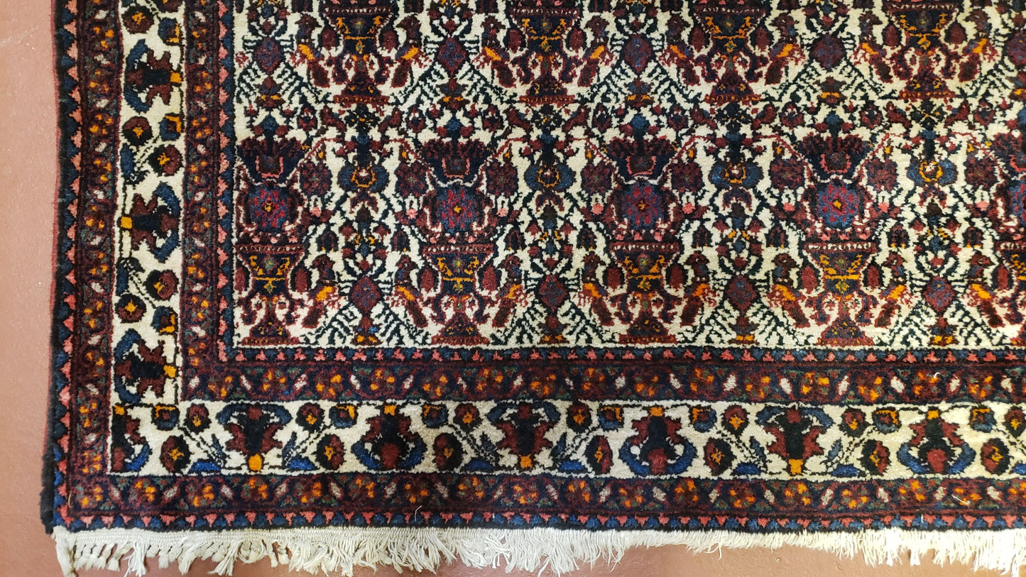 3.6 x 5 Hand-Knotted Vase Rug Floral Turkish Tribal Village Weaving Zagros Vintage Carpet Home Office Wool Area Rug 3x5 Persian Rug 4x5