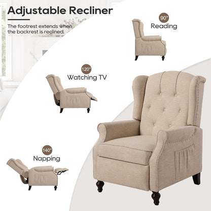 Wingback Recliner Chair With Massage And Heat Tufted Fabric