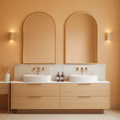 Gold Arched Wall Mirror 24x36 For Bathroom Vanity Decor