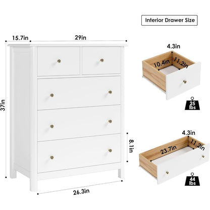 White Five Drawer Dresser For Bedroom Organization