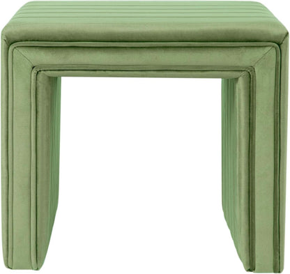 Elegant Green Velvet Tufted Channel Ottoman Footstool