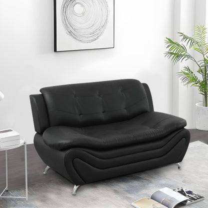 3 Piece Faux Leather Sofa Set For Living Room Black 3 Seater Sofa Loveseat Armchair