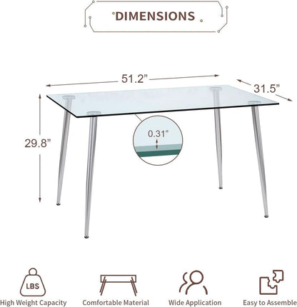 Glass Dining Table For 4 51 Inch Clear Top For Home