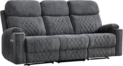 Grey Fabric 3-Seater Electric Recliner Sofa with Cup Holders