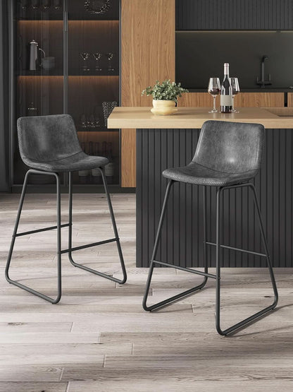 Gray Faux Leather Bar Stools Set Of 3 26 Inch Counter