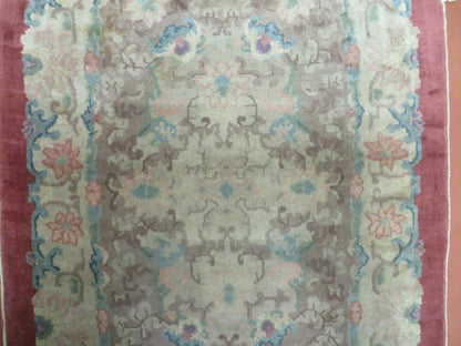 Oval Chinese Art Deco Rug 3x5 Vintage Wool Carpet