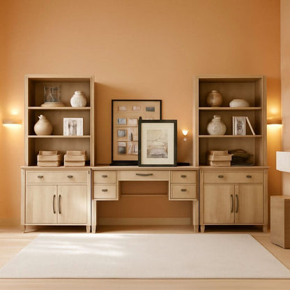 Oak 56 Inch Distressed Contemporary Workstation Desk