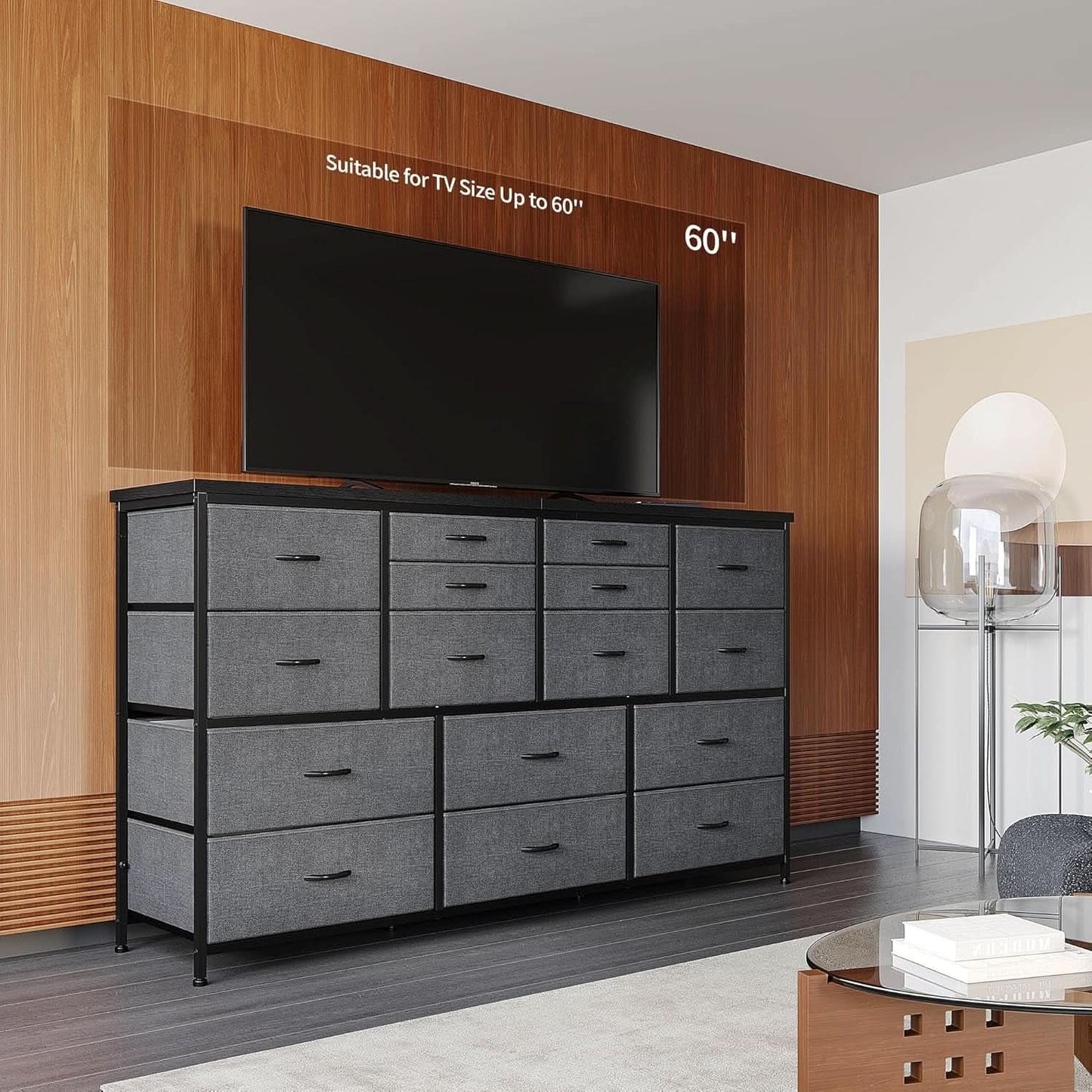 60 Inch TV Stand Dresser With Charging Station 16 Drawers