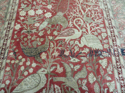 4' X 6' Antique Handmade Turkish Tree Of Life Oriental Wool Rug Birds Red
