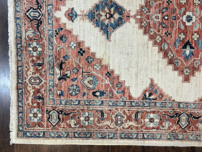 Peshawar Rug 5x7, Wool Hand Knotted Handmade Vintage Carpet, Serapi Design, Pakistani Rug 5 x 7 ft, Medium Sized, Geometric Rug