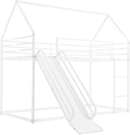 Twin Over Twin Metal Floor Bunk Bed With Slide Playhouse