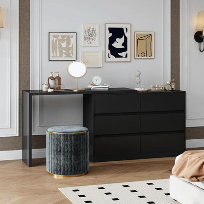 Black 6 Drawer Dresser With Rotatable Extendable Tabletop