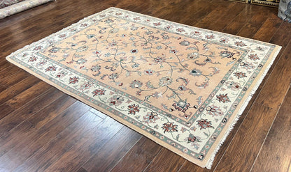 Indo Persian Rug 6x9, Handmade Vintage Wool Carpet, Floral Allover