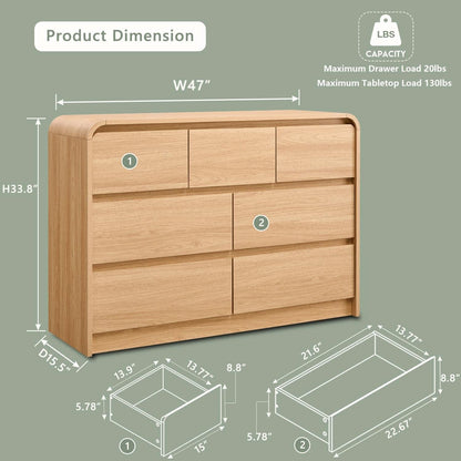 Contemporary Oak Seven Drawer Dresser With Textured Surface