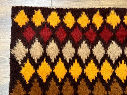 Shaggy Balouch Rug 3x4, Tribal Rug, Afghan Rug, Brown, Multicolor