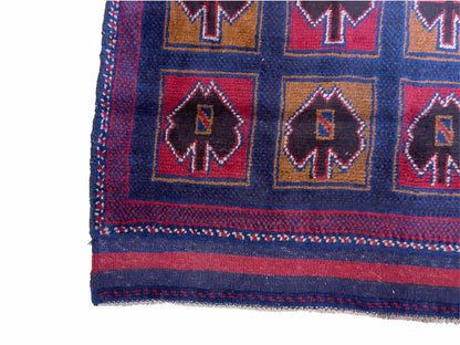 2' 9" X 4' 5" Vintage Handmade Tribal Wool Rug Balouchi Afghan Rug Blue Red 3x5