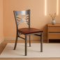 2 Pack Hercules Series X Back Metal Dining Chairs With Cherry Wood Seat For Restaurant Or Home Dining