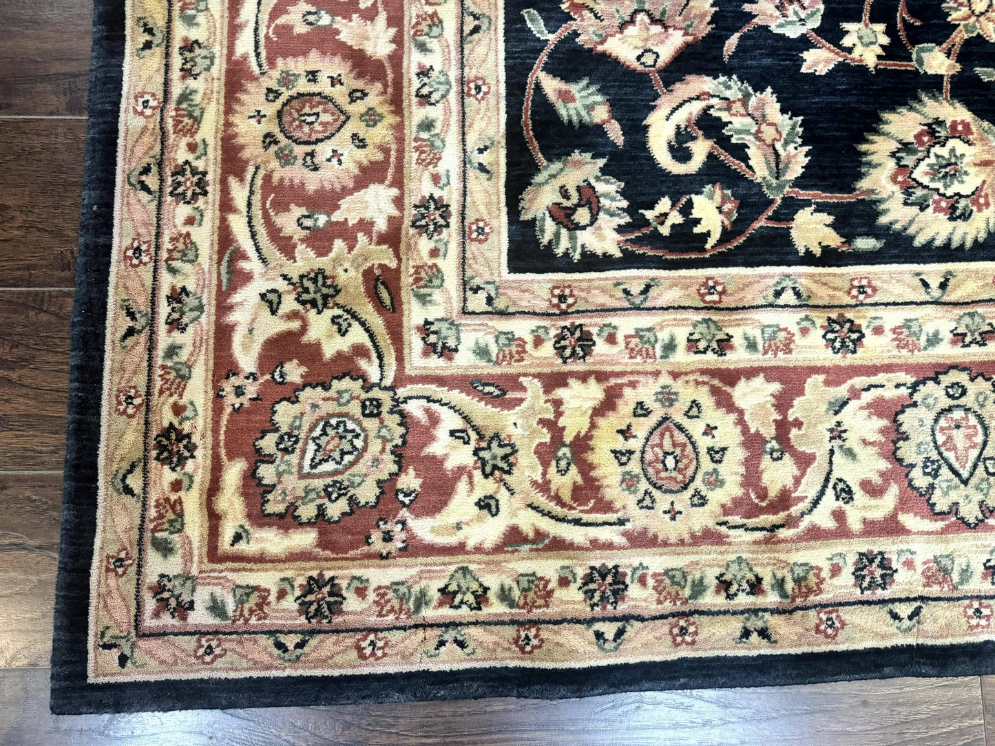 Vintage Oriental Rug 8x11, Floral Persian Design Carpet, Turkish Power Loomed Rug, Navy Blue Red Cream