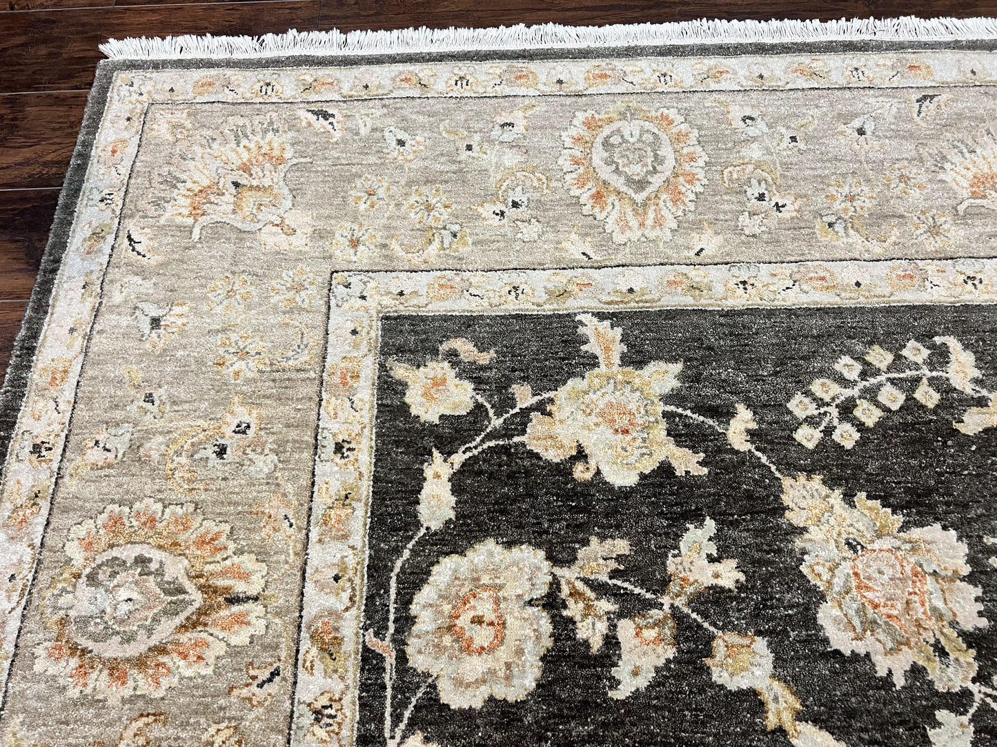 Indo Persian Rug 9x12, Sultanabad Indian Carpet, Dark Brown, Hand Knotted Vintage Wool Rug