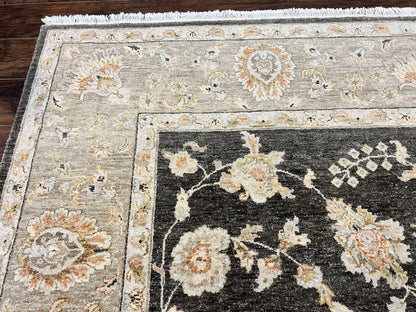Indo Persian Rug 9x12, Sultanabad Indian Carpet, Dark Brown, Hand Knotted Vintage Wool Rug
