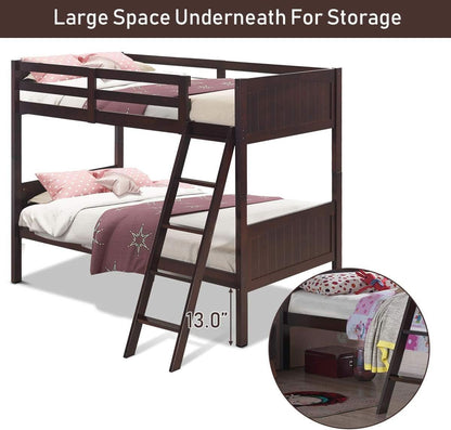 Twin Over Twin Bunk Bed Espresso With Safety Rails