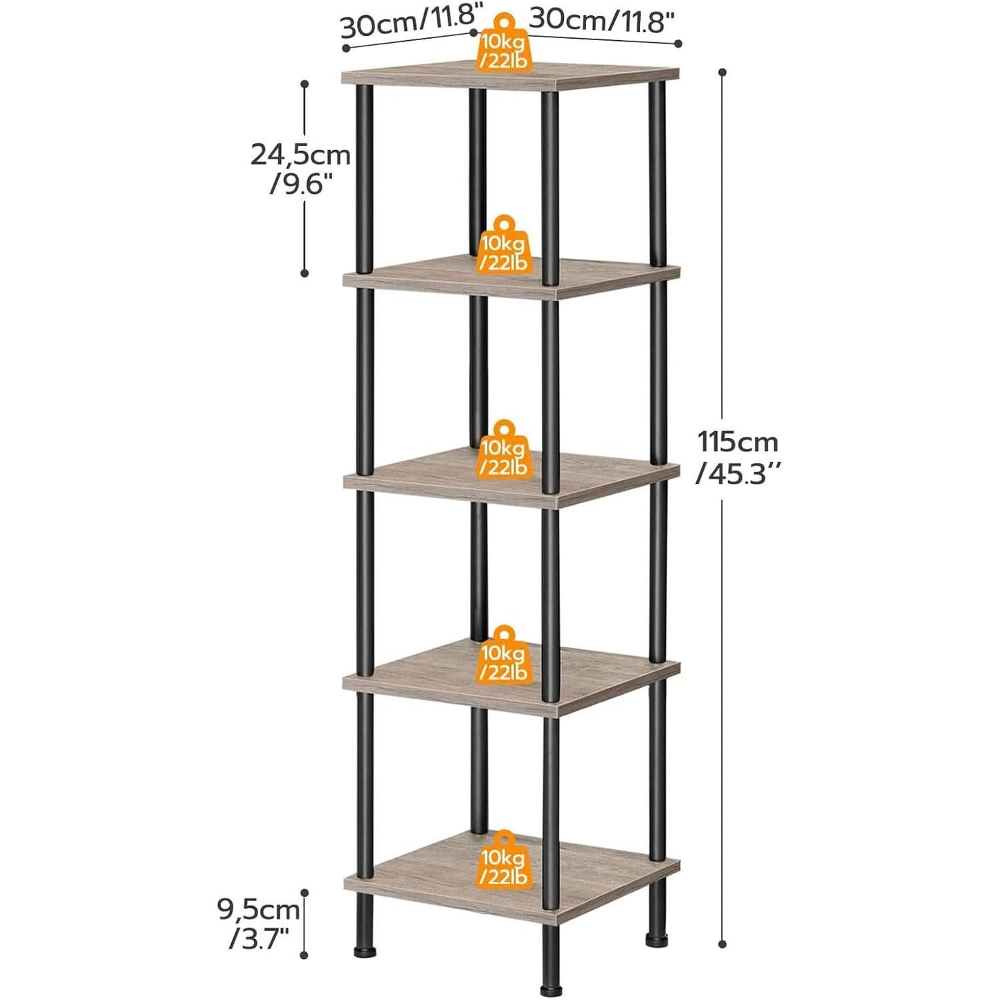 5 Tier Corner Shelf Stand Greige and Black No Tool Assembly