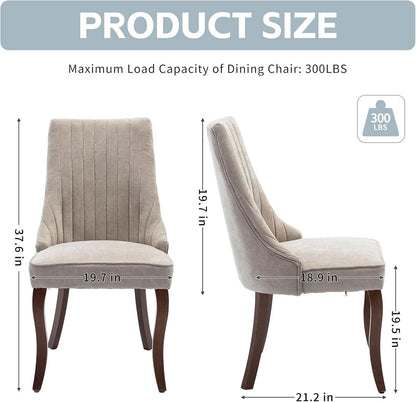 Beige Upholstered Dining Chairs 2 Pack Curved Wood Legs
