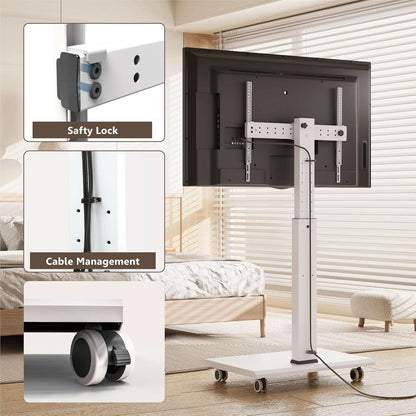 Rolling TV Stand On Wheels For 32 To 75 Inch TVs With 40 Degree Swivel