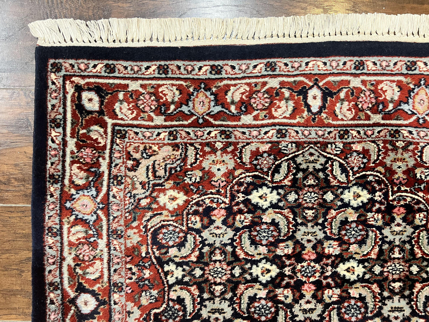 Indo Persian Rug 3x4, Herati Allover Pattern, Midnight Blue and Red, Small Vintage Handmade Wool Rug