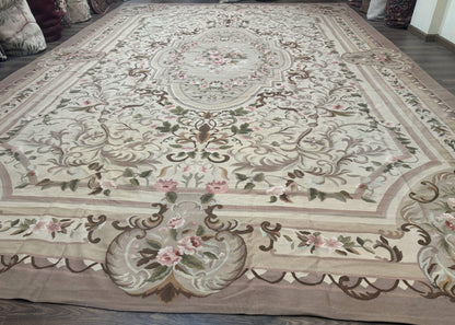 Palace Sized Aubusson Rug 13 x 20, Flatweave Aubusson Weave, Oversized Rug, European French Elegant Design