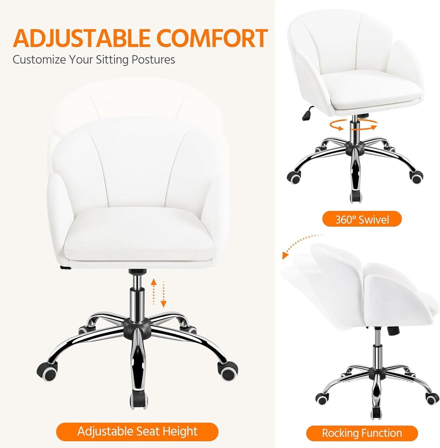 White Petal Desk Chair Faux Leather Swivel Office Chair